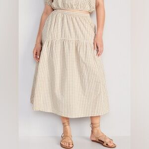 Old Navy Beige Gingham Tiered Midi Maxi Skirt Size XL